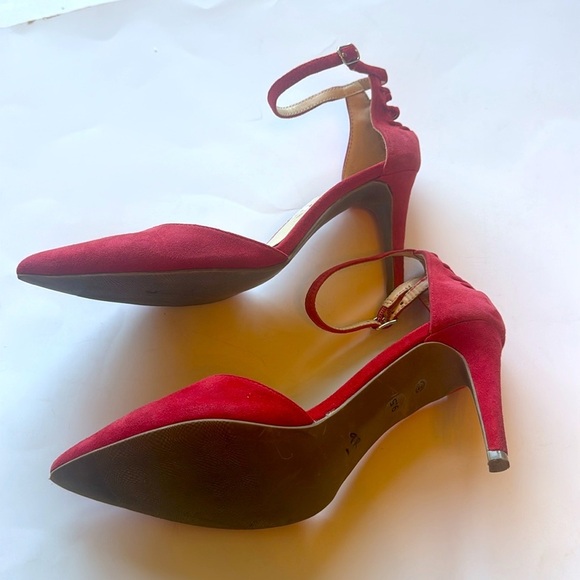 Liz Claiborne Red Leather Harriet Pointy Toe Strappy Heels - Picture 5 of 9